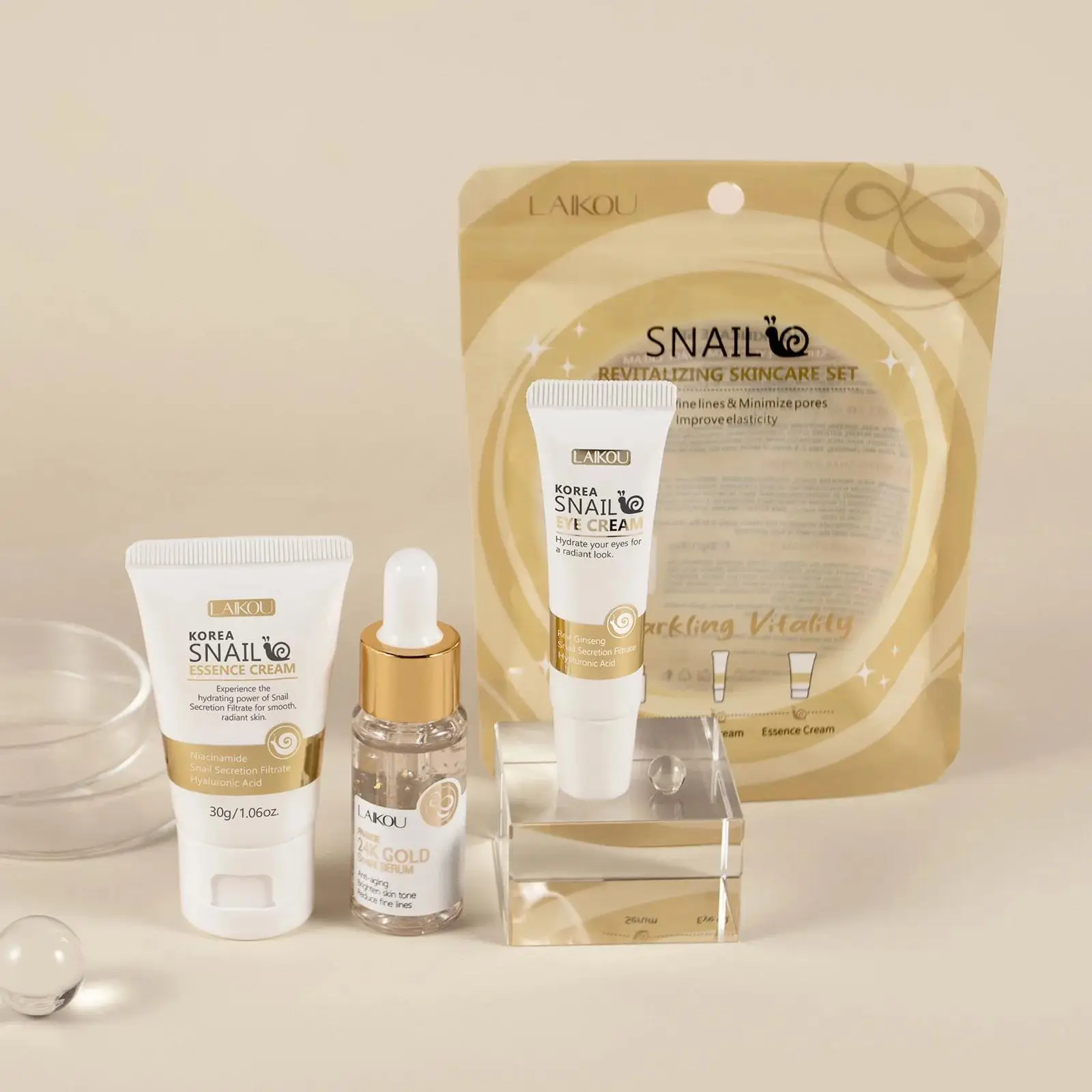 Luxury Skincare Line - 24K الذهب الحلزون إصلاح مصل كريم